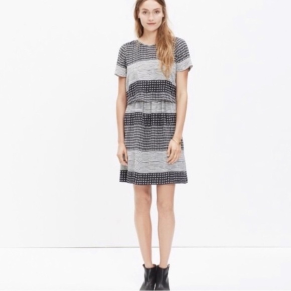 Madewell Black & White 100% Silk Overlay Dress - Picture 1 of 5